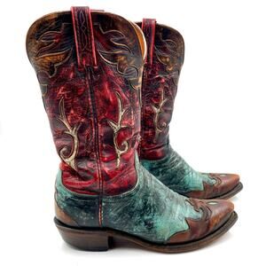Lucchese 1883 Calf Western Cowboy Boots 8.5 Diva Stonewashed Embroidered Leather